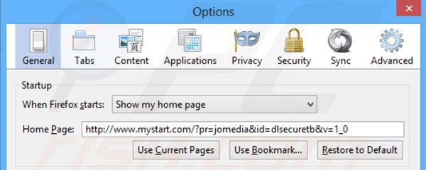 Eliminando el redireccionamiento de dlsecure de la página de inicio de Mozilla Firefox