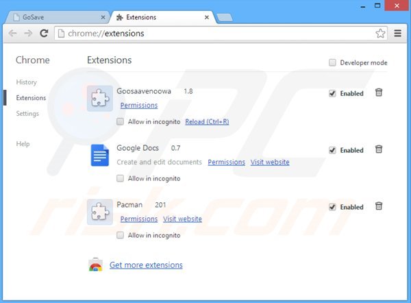 Eliminando los anuncios GoSavenow de Google Chrome paso 2