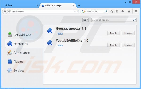 Eliminando los anuncios GoSavenow de Mozilla Firefox paso 2