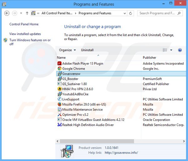 desinstalar el adware GoSavenow del Panel de control