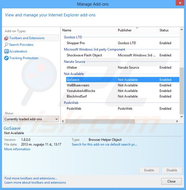 Eliminando los anuncios de GoSave de Internet Explorer paso 2
