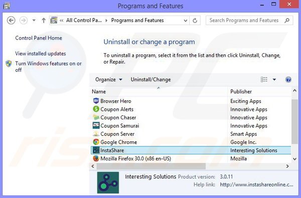 desinstalar el adware Insta Share del Panel de control