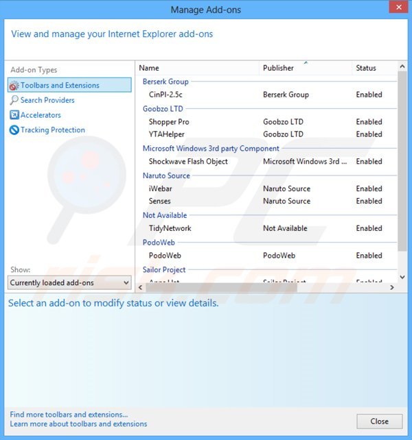 Eliminando los anuncios de StormWatch de Internet Explorer paso 2