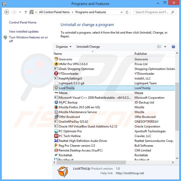 desinstalar el adware LookThisUp del Panel de control