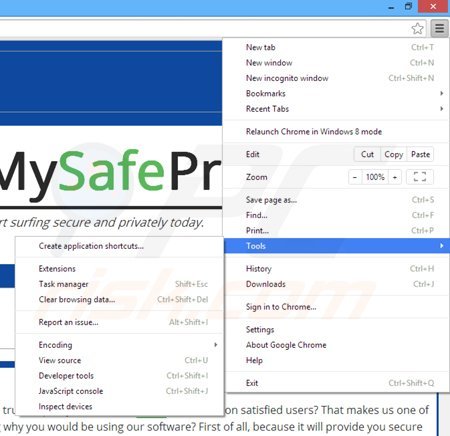 Eliminando los anuncios MySafeProxy de Google Chrome paso 1