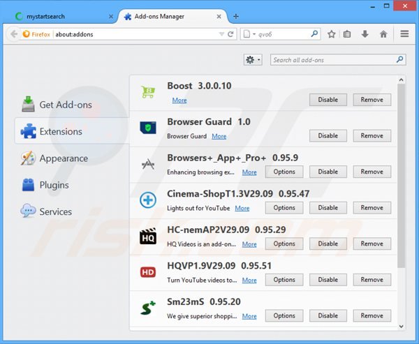 Eliminando mystartsearch.com de las extensiones de Mozilla Firefox