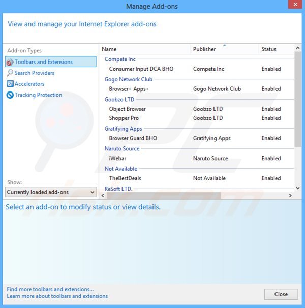 Eliminando los anuncios de piccolor de Internet Explorer paso 2