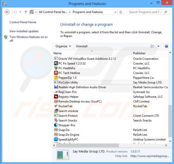 desinstalar el adware piccolor del Panel de control