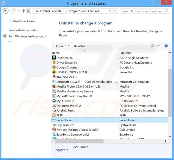 desinstalar el adware pricehorse del Panel de control