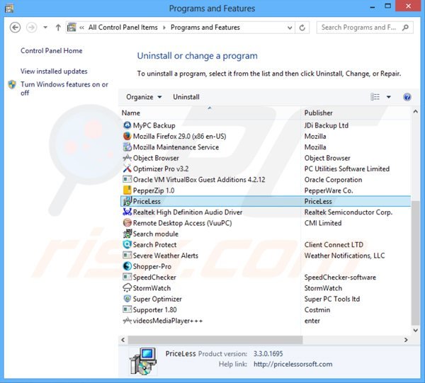 desinstalar el adware priceless del Panel de control