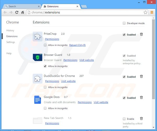 Eliminando las extensiones relacionadas con websearch.searchandfly.info de Google Chrome