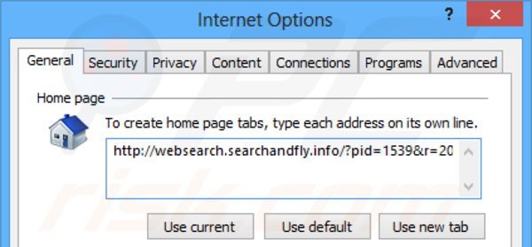 Eliminando websearch.searchandfly.info de la página de inicio de Internet Explorer