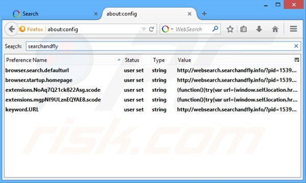 Eliminando websearch.searchandfly.info del motor de búsqueda por defecto de Mozilla Firefox