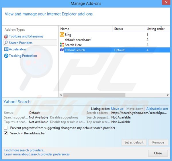 Eliminando searchpge.com del motor de búsqueda por defecto de Internet Explorer