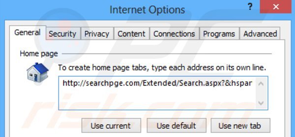 Eliminando searchpge.com de la página de inicio de Internet Explorer