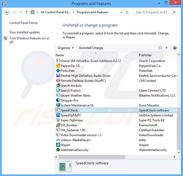 desinstalar el adware SpeedCheck del Panel de control