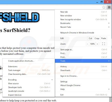 Eliminando los anuncios SurfShield de Google Chrome paso 1