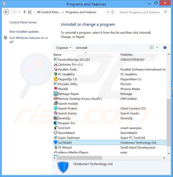 desinstalar el adware SurfShield del Panel de control