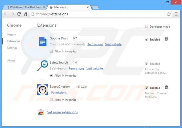 Eliminando los anuncios Web Guard de Google Chrome paso 2