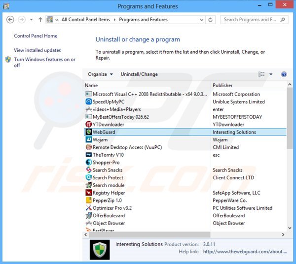 desinstalar el adware Web Guard del Panel de control