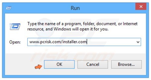 cómo descargar el instalador en Windows 8 usando el comando ejecutar