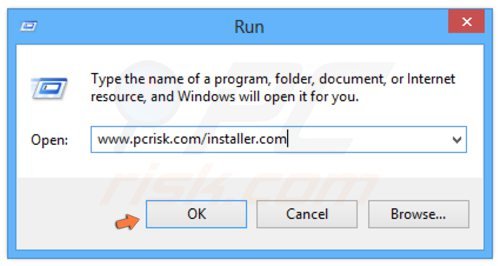 cómo descargar el instalador en Windows 8 usando el comando ejecutar
