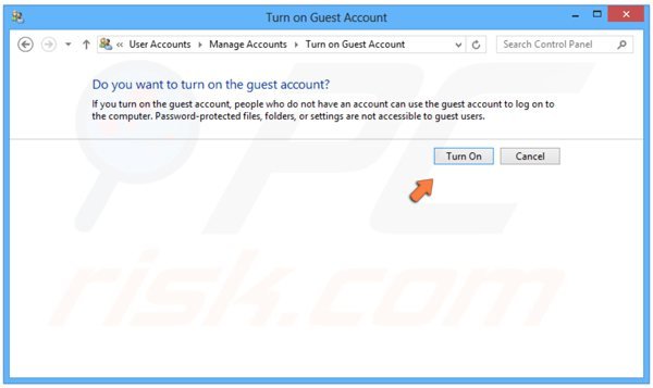 cómo activar el usuario invitado en Windows 8 paso 4 - clicando 
