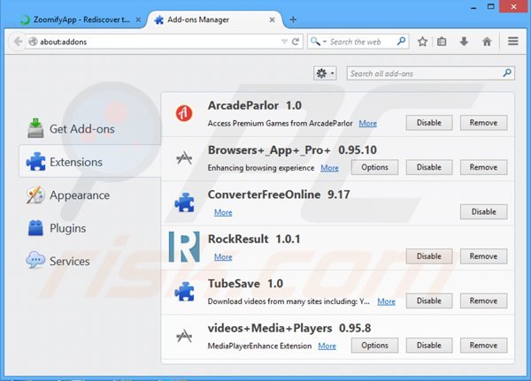 Eliminando zoomifyapp de Mozilla Firefox paso 2