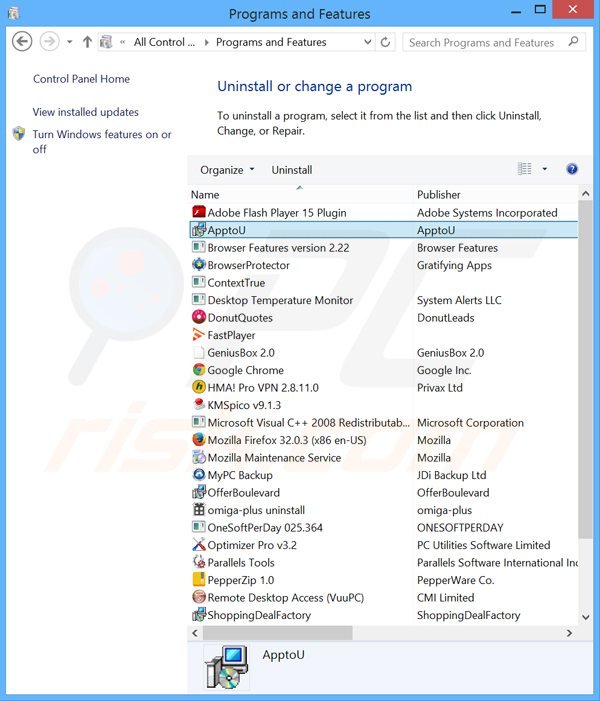 desinstalar el adware apptou del Panel de control