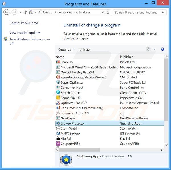 desinstalar el adware browserprotector del Panel de control