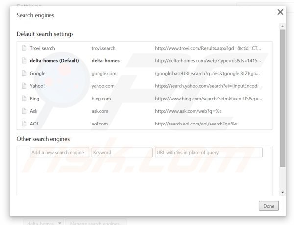Eliminando delta-homes.com del motor de búsqueda por defecto de Google Chrome