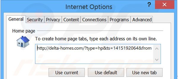 Eliminando delta-homes.com de la página de inicio de Internet Explorer