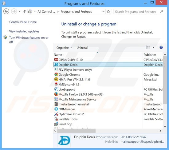 desinstalar el adware dolphin deals del Panel de control