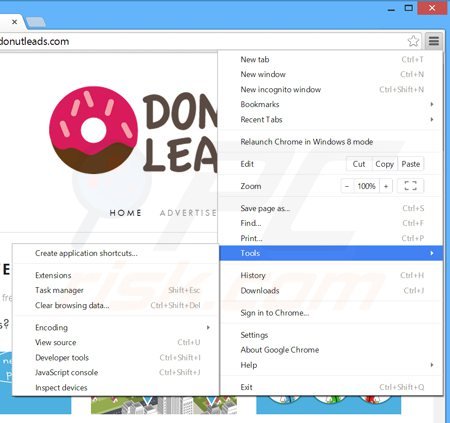 Eliminando los anuncios donutquotes de Google Chrome paso 1