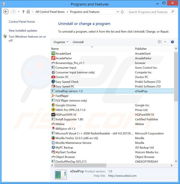 desinstalar el adware edeals del Panel de control