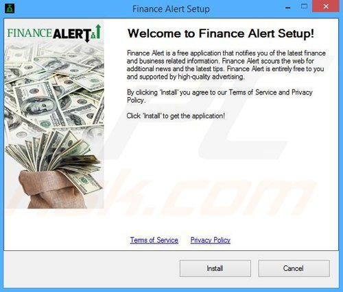 instalación del software publicitario Finance Alert