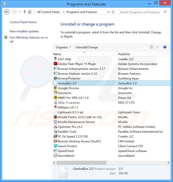 desinstalar el adware geniusbox del Panel de control