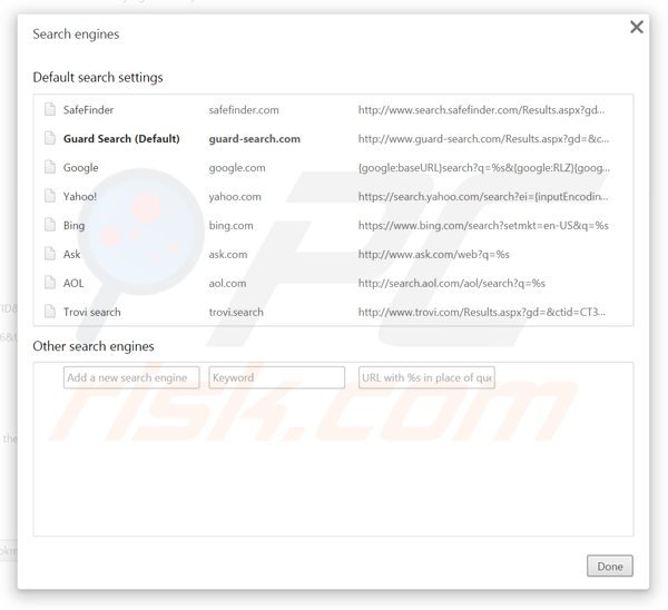 Eliminando Guard-search.com del motor de búsqueda por defecto de Google Chrome