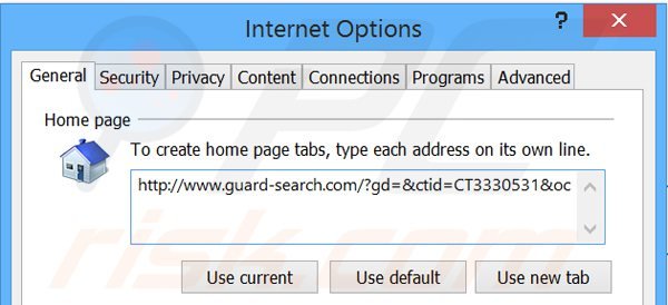 Eliminando Guard-search.com de la página de inicio de Internet Explorer