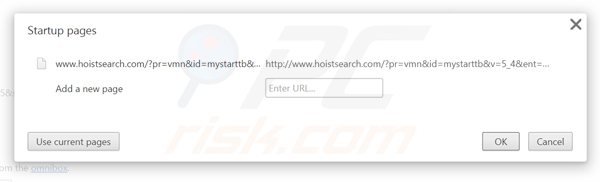 Eliminando hoistsearch.com de la página de inicio de Google Chrome