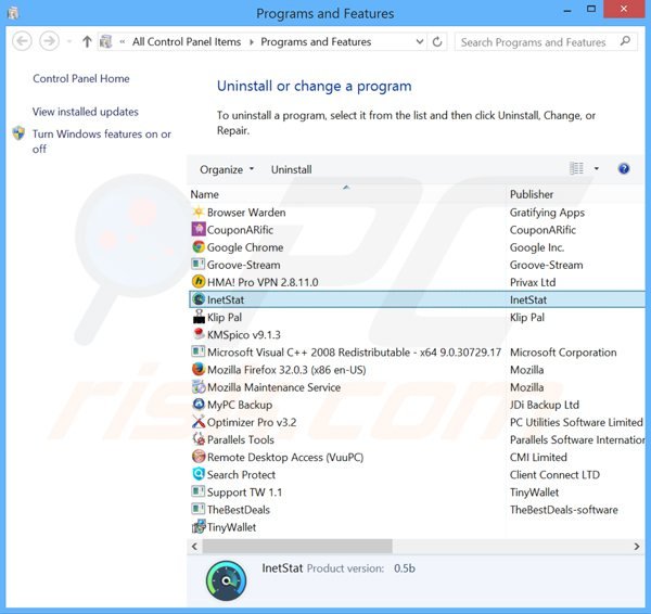 desinstalar el adware interstat del Panel de control