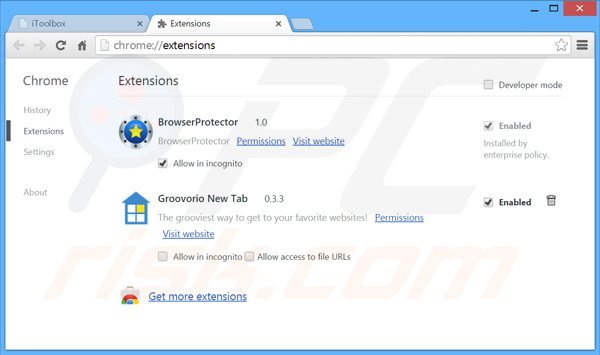 Eliminando los anuncios itoolbox de Google Chrome paso 2