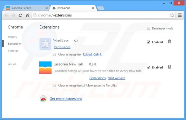 Eliminando las extensiones relacionadas con lasaoren.com de Google Chrome