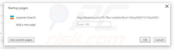 Eliminando lasaoren.com de la página de inicio de Google Chrome
