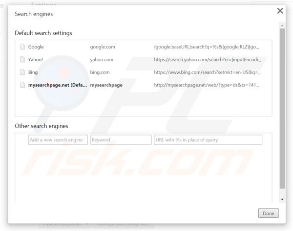 Eliminando mysearchpage.net del motor de búsqueda por defecto de Google Chrome