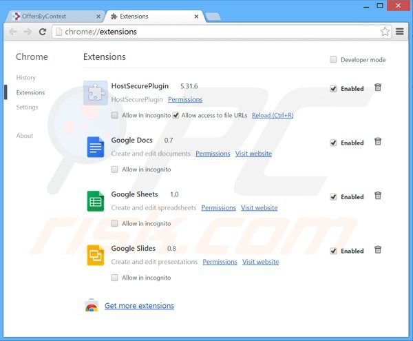 Eliminando los anuncios offersbycontext de Google Chrome paso 2