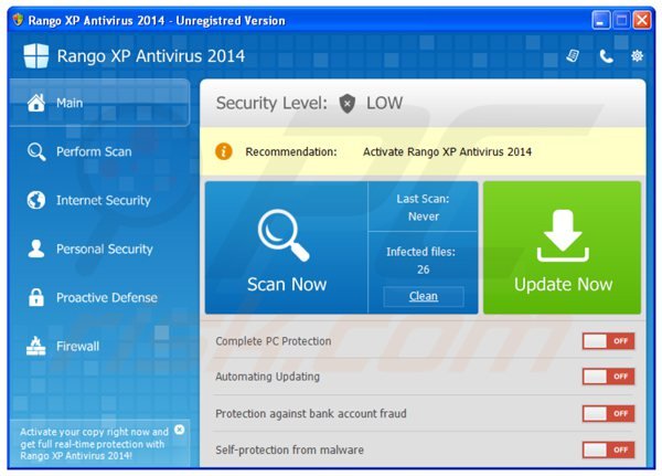 pantalla principal de rango xp antivirus 2014