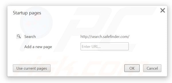 Eliminando search.safefinder.com de la página de inicio de Google Chrome
