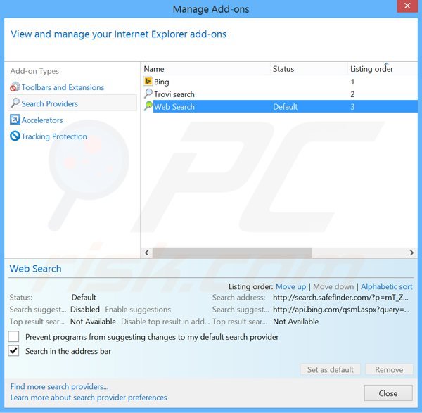 Eliminar search.safefinder.com del motor de búsqueda por defecto de Internet Explorer