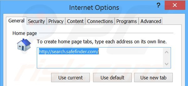 Eliminando search.safefinder.com de la página de inicio de Internet Explorer